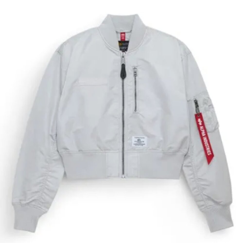 ALPHA INDUSTRIES L-2B CROPPED GEN II BOMBER JACKET WOMENS IN LIGHT GRAY SIZE S